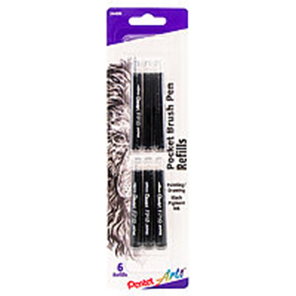 Pentel, Pocket, Brush, Pen, Refill, 6 Pack